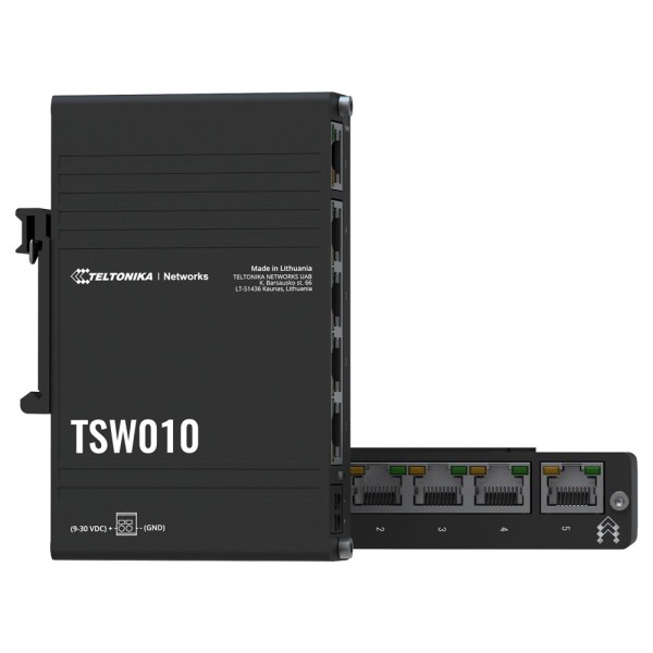 Teltonika TK-TSW010 Teltonika Interruptor industrial não gerenciado - 5 portas Ethernet RJ45 Rápido Ethernet - Habitação de Habi