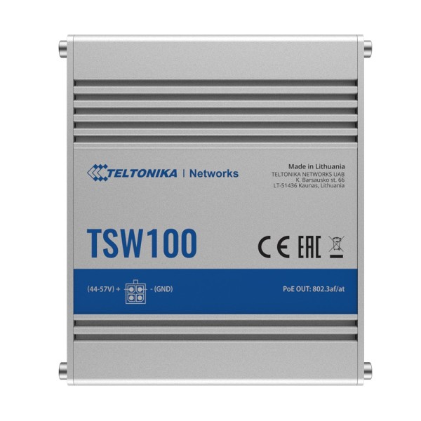 Teltonika TK-TSW100 Teltonika Switch Poe Industrial não-gerenciado - 5 portas Ethernet RJ45 Gigabit - 4 Portas Ethernet PoE + 8