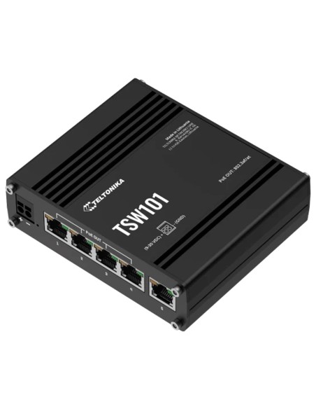 Teltonika TK-TSW101 Teltonika Interruptor Não-gerenciado PoE Industrial - 5 portas Ethernet RJ45 Gigabit - 4 POE + 8 Portas Ethe