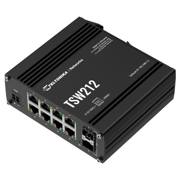 Teltonika TK-TSW212 Teltonika Interruptor GRAFE INDUSTRIAL - 8 portas Ethernet RJ45 Gigabit +2 SFP Gigabit - VLAN / LOOP Impedir
