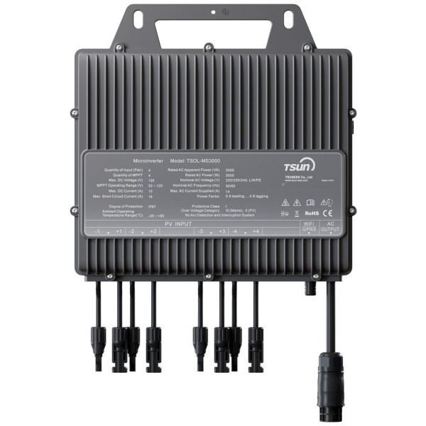 Tsun Tsol-MS3000 Tsun Microinverter - Potência 3000W - 4 MPPT Efficiency - Eficiência de 97,2% - Módulo de Comunicação Wi-Fi - A