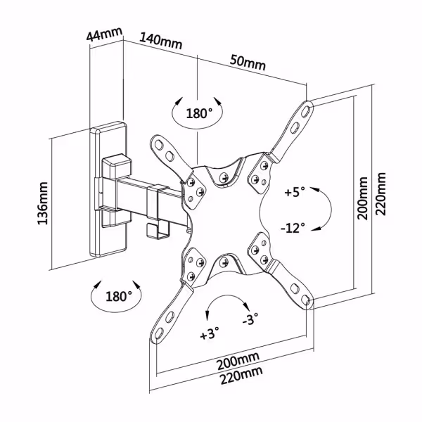 Comprar AISENS TVM-2355PT-B Soporte a pared con brazo - Peso soportado 20 Kg - VESA 200x200 mm - Distancia a la pared de 60 ~ 19