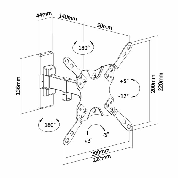 Acheter OEM TVM-2355PT-B Support mural avec bras - Poids supporté 20 kg - VESA 200x200 mm - Distance au mur de 60 à 190 mm