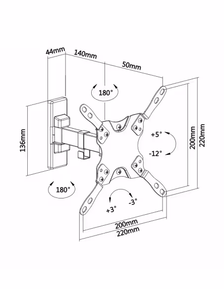 Kaufen OEM TVM-2355PT-B Wandhalterung mit Arm – Traglast 20 kg – VESA 200x200 mm – Wandabstand 60 ~ 190 m