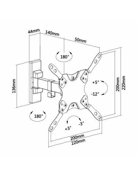 OEM TVM-2355pt-B Suporte de parede com braço - Peso suportado 20 kg - Vesa 200x200 mm - Distância da parede de 60 ~ 190 mm - inc