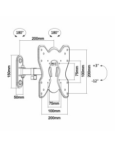 OEM TVM-432 Suporte para Braço - Peso Suportado 25kg - Vesa 200x200mm - Distância da Parede 65mm-200mm - Tilt -12º / + 3rd  2
