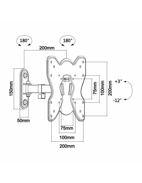 OEM TVM-432 Suporte para Braço - Peso Suportado 25kg - Vesa 200x200mm - Distância da Parede 65mm-200mm - Tilt -12º / + 3rd 