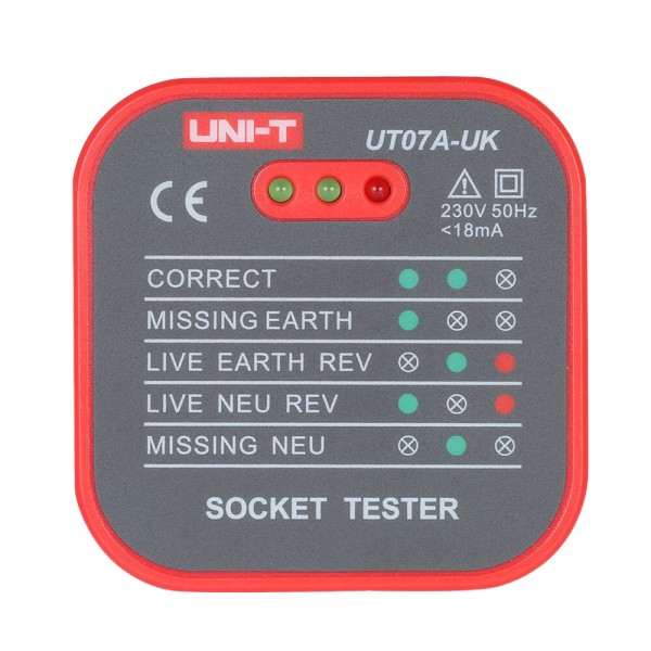 UNI-TENDER UT07A-UK Tester of Electric Take UK - Verificação de erros de fiação - Solteiro a usar - permite que você faça um TES