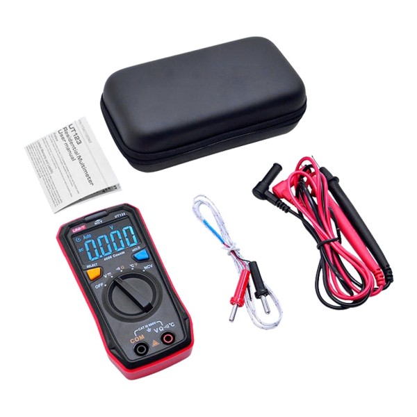 Comprar UNI-TREND UT123T Multímetro digital de bolsillo - Medición de voltaje en DC y AC hasta 600V - Medición de temperatura - 