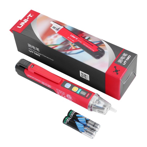 Comprar UNI-TREND UT12D-EU Detector de voltaje AC sin contacto - Modo de alto y bajo voltaje hasta 1000 V - Aviso audible y LED 