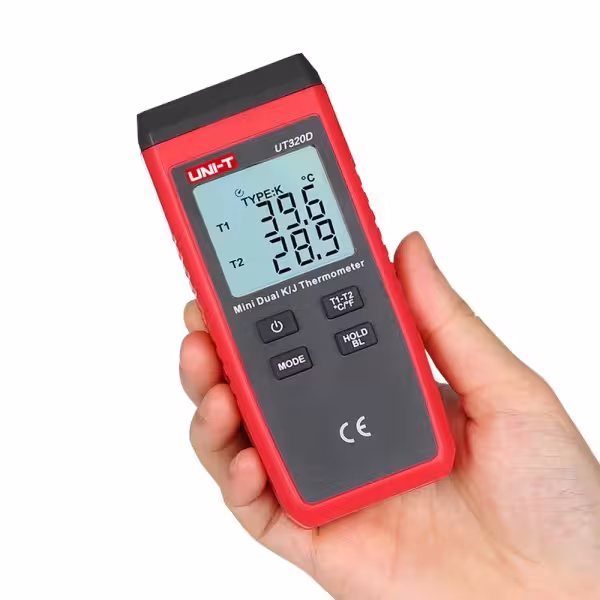 Acquista UNI-TREND UT320D Termometro con sonde di tipo K e J - Display dual retroilluminato - Alta precisione - Resistente alle 