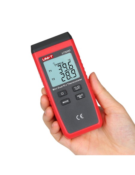 Comprar UNI-TREND UT320D Termómetro con sondas tipo K y J - Display Dual retroiluminado - Alta precisión - Resistente a caídas d