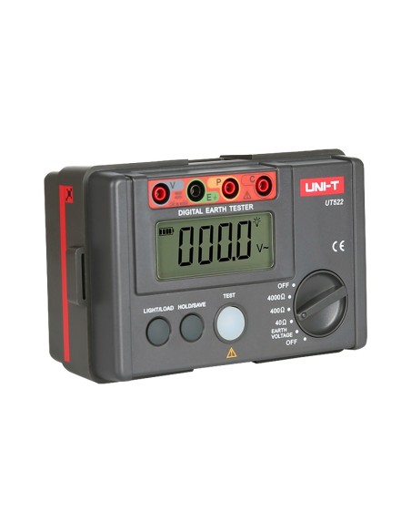Uni-Trend UT522 Medidor de resistência ao solo - Exibição LCD de até 4000 contas - Medição da resistência à terra até 400