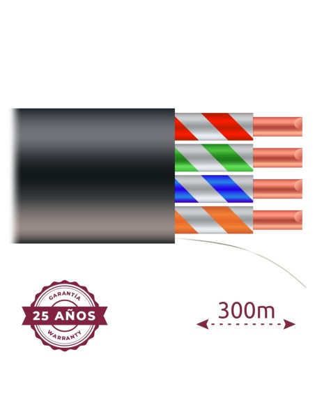 Safire utp5e-300-exterior Cabo UTP Categoria 5e - Driver CCA 24AWG - Roll 305 metros - Cobertura preta - Diâmetro 5.