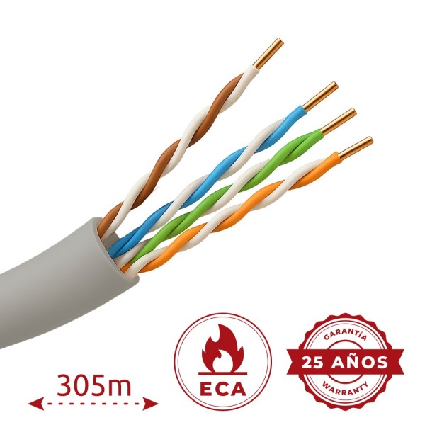 Comprar SAFIRE UTP5E-305-BC-PVC-ECA Caable UTP Categoría 5E - Conductor OFC,100% cobre - Diámetro 25 AWG-0,45mm - Certificado CP