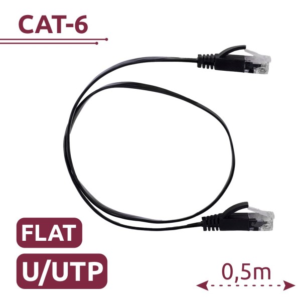Comprar OEM UTP6-05BK-FLAT Cable UTP Flat - Ethernet - Conectores RJ45 - Categoría 6 - 0,5 m - Color negro UTP6-05BK-FLAT