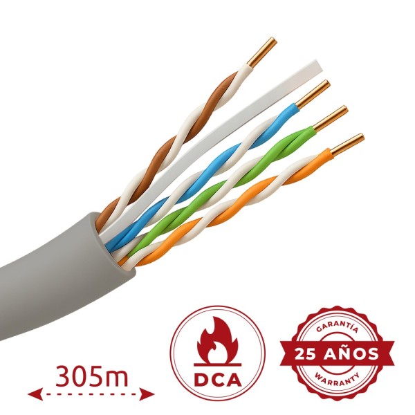 Safire UTP6-305-H-DCA Cabo UTP Halogénio Safe - Categoria 6 - Em conformidade com o teste de fluke 90m - rolo de 305 metros - di