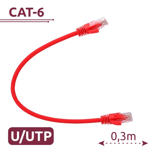 Safire UTP6-H-03R Cabo UTP - Ethernet - Conectores RJ45 - Categoria 6 - 0,3 m - Cor vermelha