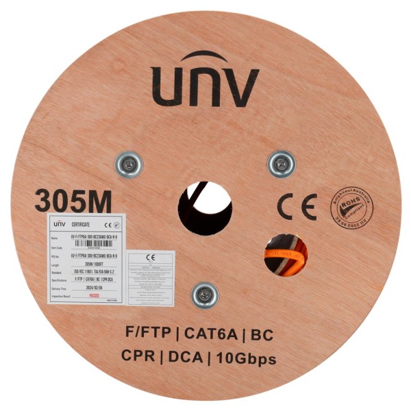 UniView UV-FTP6A-300-BC23AWG-DCA-R-O Uniview Cabo F / FTP Categoria 6A - Driver OFC, 100% COPRE - DIÂ 23 AWG-0.57mm - Cert