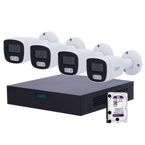 UniView UV-NVRKIT108B-4 Uniarch Video Video Kit - NVR 8 Canals IP | 1 TB HDD - 4 Câmeras Bullet IP67 - Plug & Amp Play | 