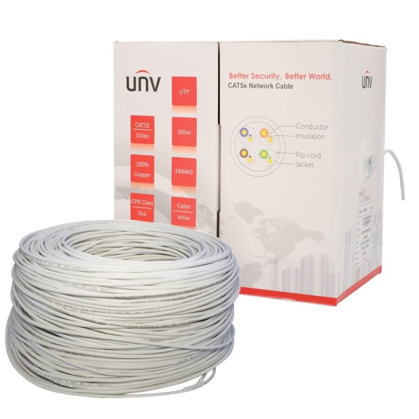 UniView UV-UTP5E-300-BC24AWG-DCA-B-W Cabo UTP Categoria 5e, - Driver OFC, 100% Cobre - Diâmetro 24 AWG-0.49mm - Certi