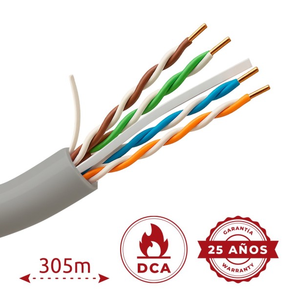 Comprar UNIVIEW UV-UTP6-300-BC24AWG-DCA-B-W Uniview cable UTP categoría 6 - Conductor OFC,100% cobre - Diámetro 24 AWG-0,50mm - 