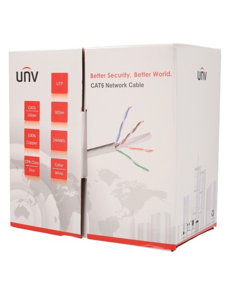 Acheter UNIVIEW UV-UTP6-300-BC24AWG-DCA-B-W câble Uniview UTP catégorie 6 - Conducteur OFC, 100 % cuivre - Diamètre 24 AWG-0,50 