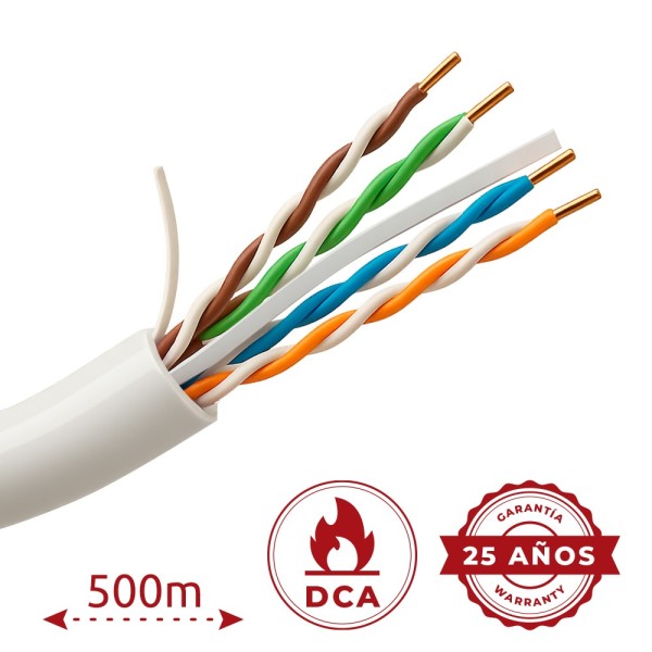 Comprar UNIVIEW UV-UTP6-500-BC24AWG-DCA-R-W Uniview cable UTP categoría 6 - Conductor OFC,100% cobre - Diámetro 24 AWG-0,53mm - 