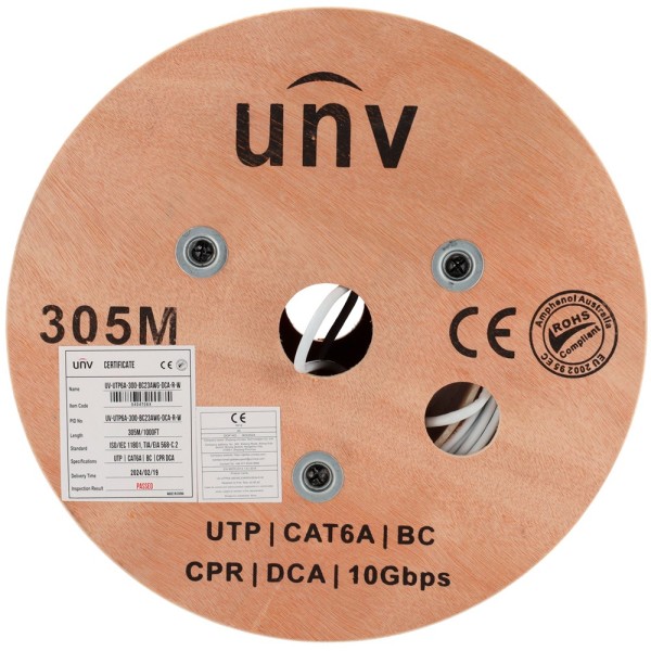 Comprar UNIVIEW UV-UTP6A-300-BC23AWG-DCA-R-W Uniview cable UTP Categoría 6A - Conductor OFC,100% cobre - Diámetro 23 AWG-0,55mm 