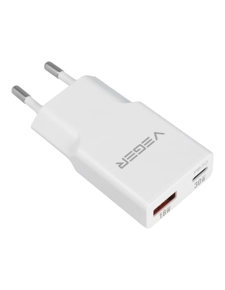 Acheter VEGER VG-30W1A1C VEGER - Chargeur USB QC3.0 / PD3.0 - Puissance 30 W - Charge 2 appareils à la fois - Sorties USB-A, USB