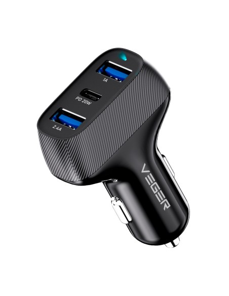 Veger VG-CC271-2A1C Veger - Carro de carro - Potência 37W - Rápido Carregamento 20W - 2x skins USB-A, 1X USB-C - cor preta