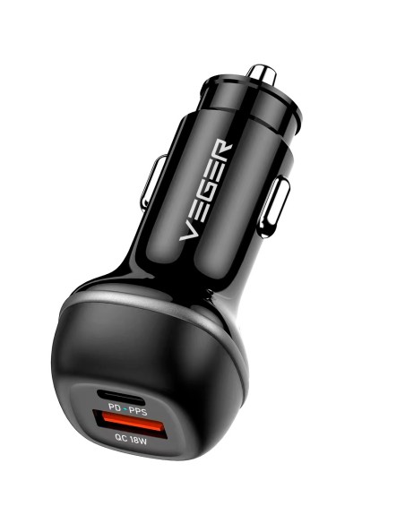 Veger VG-CC62-1A1C Veger - Carro de carro - 51W Power - Carregamento rápido PD30W, QC18W - USB-C, USB-A - Cor - Preto