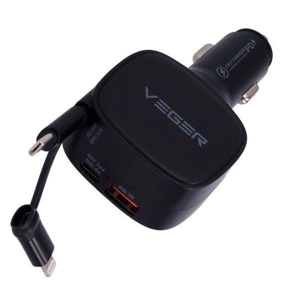 Veger VG-CC89 VEGER - CARRO DE CARRO - 84W PODER - CARGA RÁPIDA PD 30W, QC 18W, 33W PPS - USB-C, USB-A e cabos incluídos