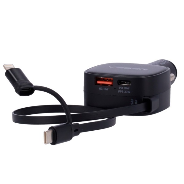 Veger VG-CC89 VEGER - CARRO DE CARRO - 84W PODER - CARGA RÁPIDA PD 30W, QC 18W, 33W PPS - USB-C, USB-A e cabos incluídos