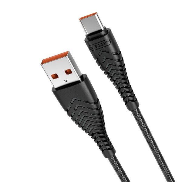 Veger VG-V104 Veger - USB2.0 Cable - USB-A para USB-C - Capa de Plástico, Nylon Trançado - Comprimento 1.2m - cor preta