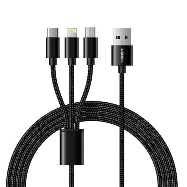 Acheter VEGER VG-V303 Veger - Câble USB 3-en-1 - USB-A vers USB-C, Lightning et Micro-USB - Coque en métal, nylon tressé - Longu