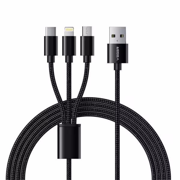 Acquista VEGER VG-V303 Veger - Cavo USB 3 in 1 - USB-A a USB-C, Lightning e Micro-USB - Rivestimento in metallo, nylon intreccia