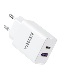 Veger VG-VLS302U Veger - Carregador USB - 30W Potência - Rápido de carregamento - USB-A saídas, USB-C - cor branca