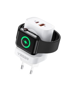 Veger VG-W002e Veger - USB e carregador sem fio (para iWatch) - 25W Power - Charge rápido 22.5W - USB-A, USB-C e INA Saídas 2