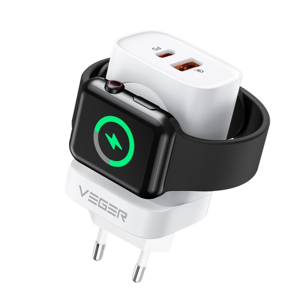 Veger VG-W002e Veger - USB e carregador sem fio (para iWatch) - 25W Power - Charge rápido 22.5W - USB-A, USB-C e INA Saídas