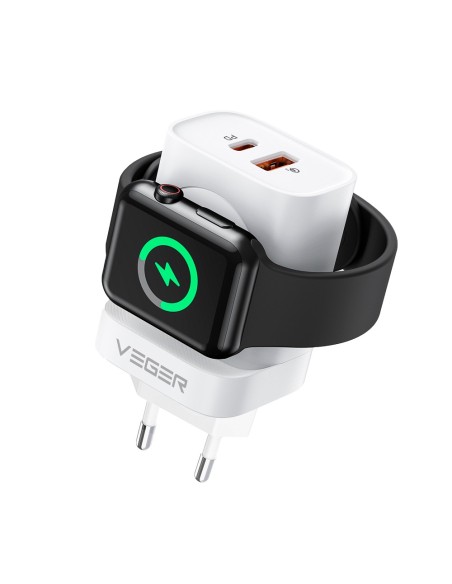 Veger VG-W002e Veger - USB e carregador sem fio (para iWatch) - 25W Power - Charge rápido 22.5W - USB-A, USB-C e INA Saídas