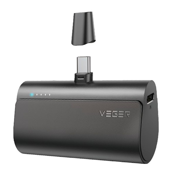 Veger VG-W0556 Mini Banco de Energia com LED Let - Capacidade 5000mAh - Entrada USB-C, Conector USB-C - Conector USB-C 