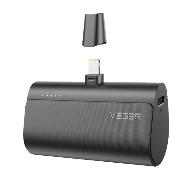 Comprar VEGER VG-W0556P VEGER Mini Power bank con LEDs carga - Capacidad 5000mAh - Entrada USB-C - Salida Conector Lightning - C
