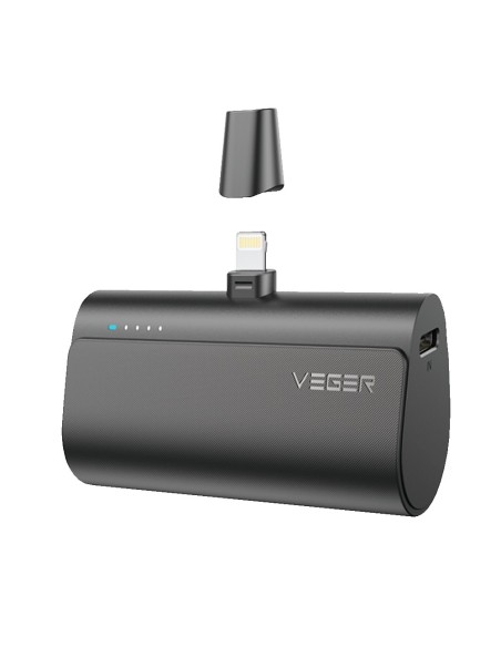 Veger VG-W0556P Mini Bank Mini com LED LED - Capacidade 5000mAh - Entrada USB-C - Conector de Lightning Exit - Carga 1 D