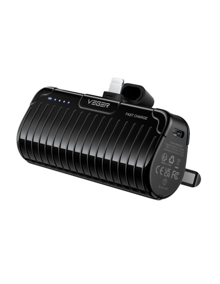 Comprar VEGER VG-W0558P VEGER Mini Power bank con LEDs carga - Capacidad 5000mAh - Entrada USB-C - Salida Conector Lightning - C