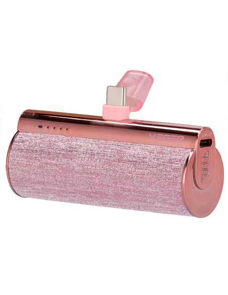 Vger VG-W0573-R Mini Banco de Energia com LED Let - Capacidade 5000mAh - Entrada de Porta USB-C - Porta USB-C, Conector