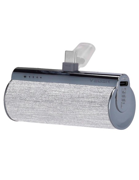 Veger VG-W0573-S Mini Banco de Energia com LEDs LED - Capacidade de 5000mAh - Entrada USB-C - Saída USB-C, Conector USB-C - Carg