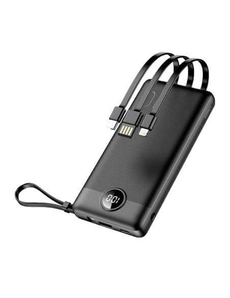 Veger VG-W1116 Veger Power Bank com tela LCD - Capacidade de 10000mAh - Entradas USB-C, USB-A Cable - USB-A e Saídas de Cabo