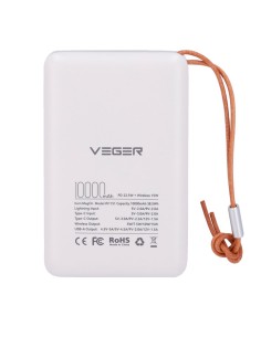 Vger VG-W1151-W Veger Power Bank Sem Fio magnético - 10000mAh Capacidade - USB-C, Lightning - USB-C, USB-A, 2