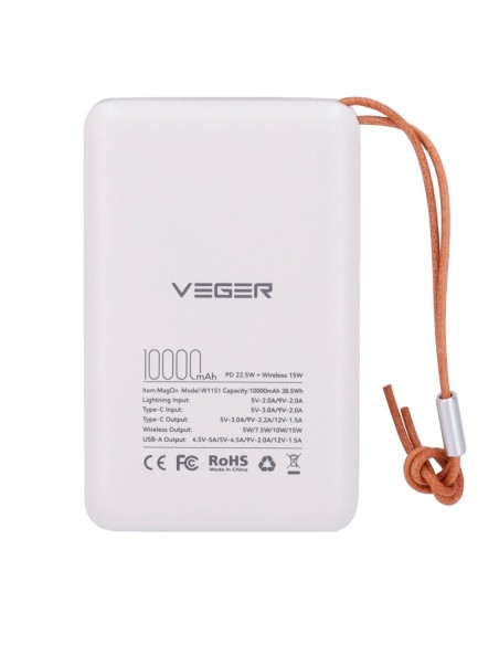 Kaufen VEGER VG-W1151-W VEGER magnetische kabellose Powerbank – Kapazität 10000 mAh – USB-C-, Lightning-Eingänge – USB-Ausgänge